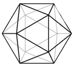 an icosahedron - 20 sides, 30 edges, 12 vertices